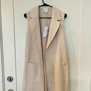 Womens cream button long vest